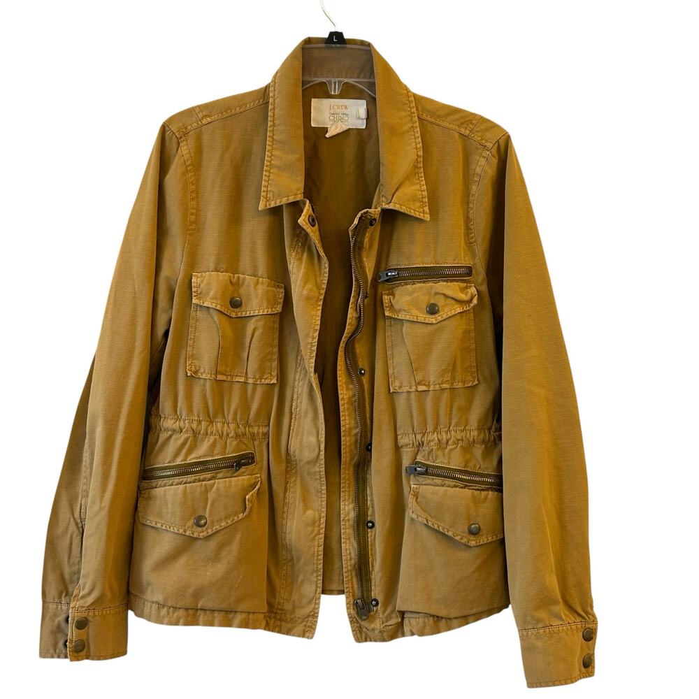 J,Crew Women's Classic Twill Chino Weathered Broken In Tan L Utility Jacket Coat